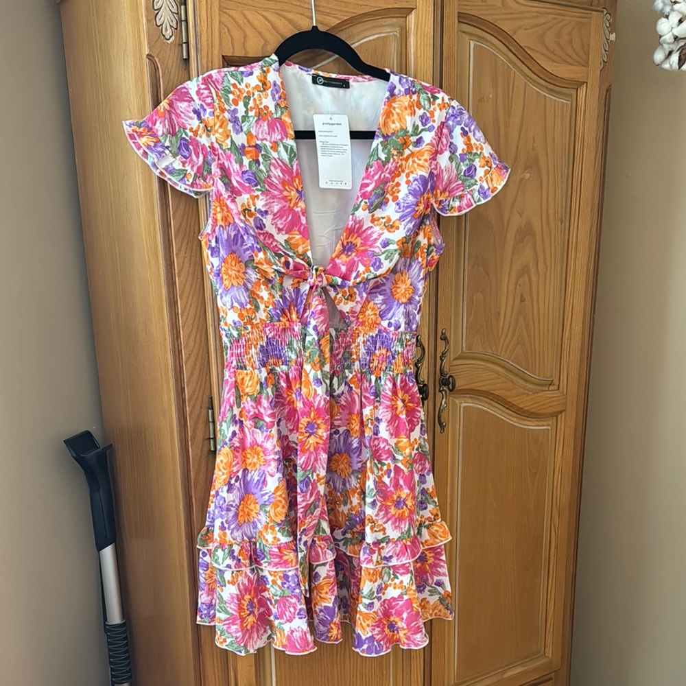 Floral Mini Dress - Purple, Orange, Pink